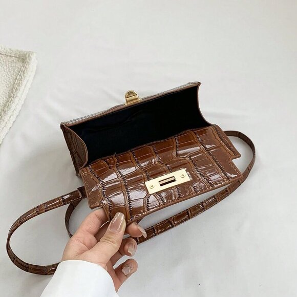 Coffee Brown Elegant Women's Crocodile Embossed Mini Square Bag - Picture 6 of 7